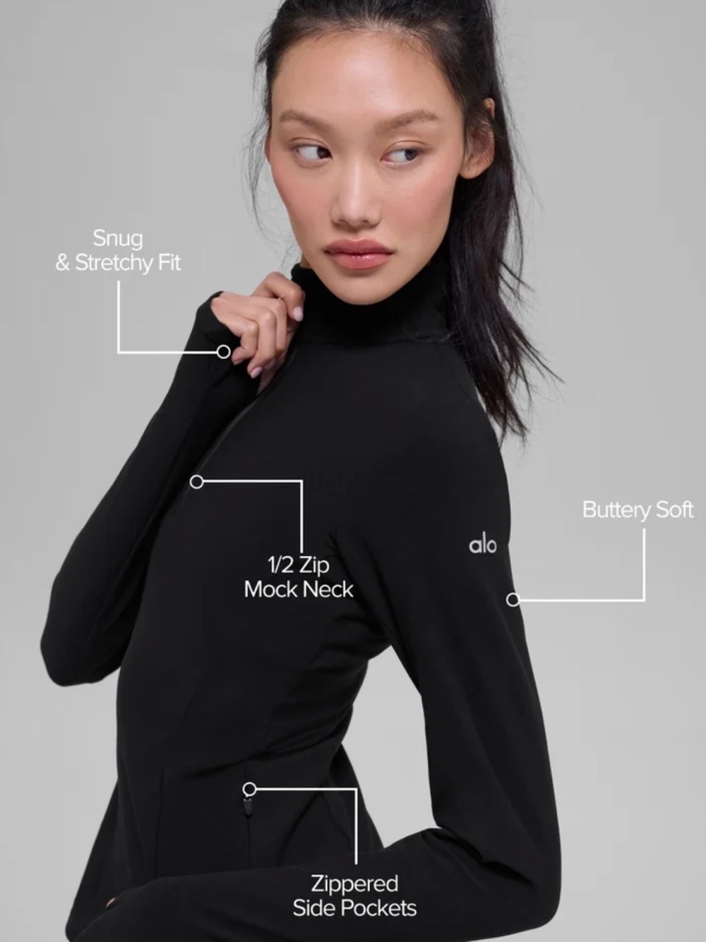 ALO Yoga Black 1/2 Zip Mock Neck Pullover XS NWT